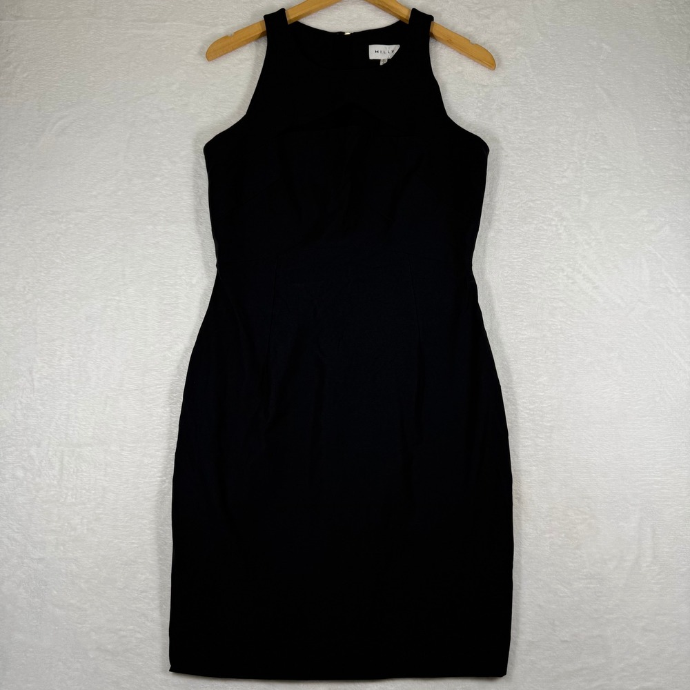 Milly Black Sleeveless Cutout Sheath Dress Size 8 Exposed Back Zipper USA Made